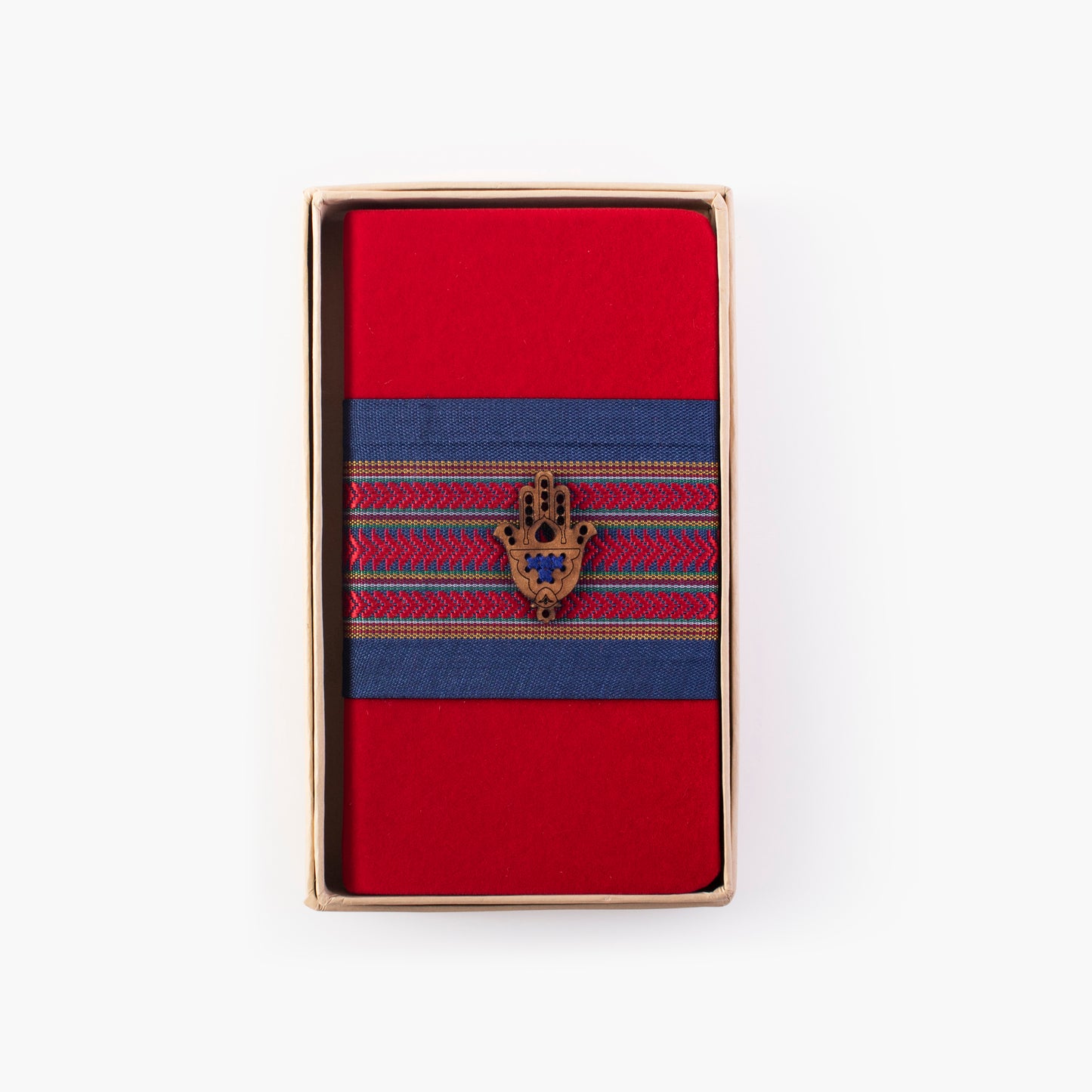 A6 notepad covered in vibrant velvet and decorated with a wooden pendant - Red