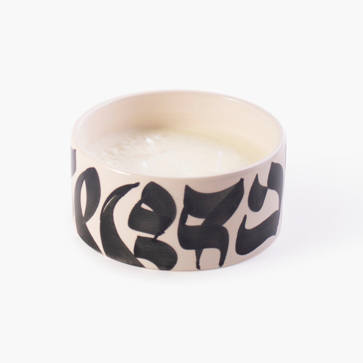 Black and white hand-painted ceramic jasmin candle - Calligraphy Collection
