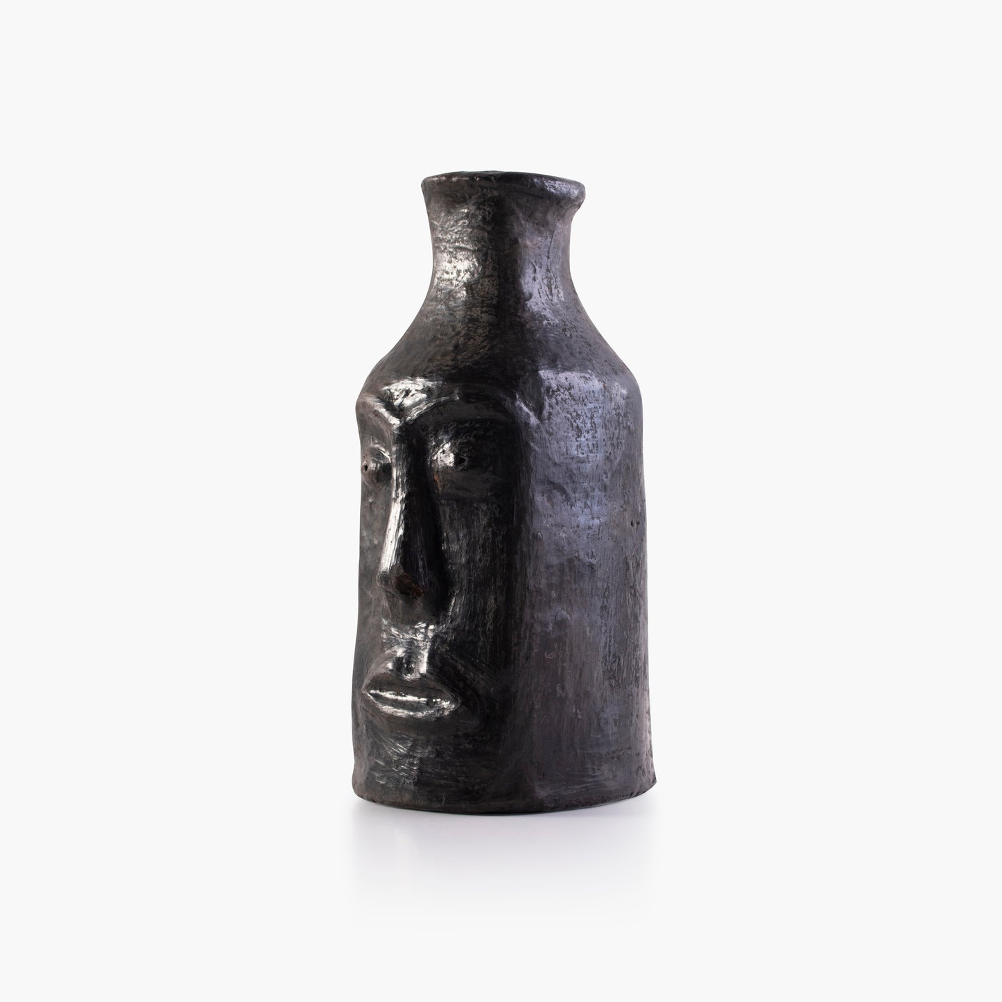 Black terracotta vase with unique face - MIMESIS collection