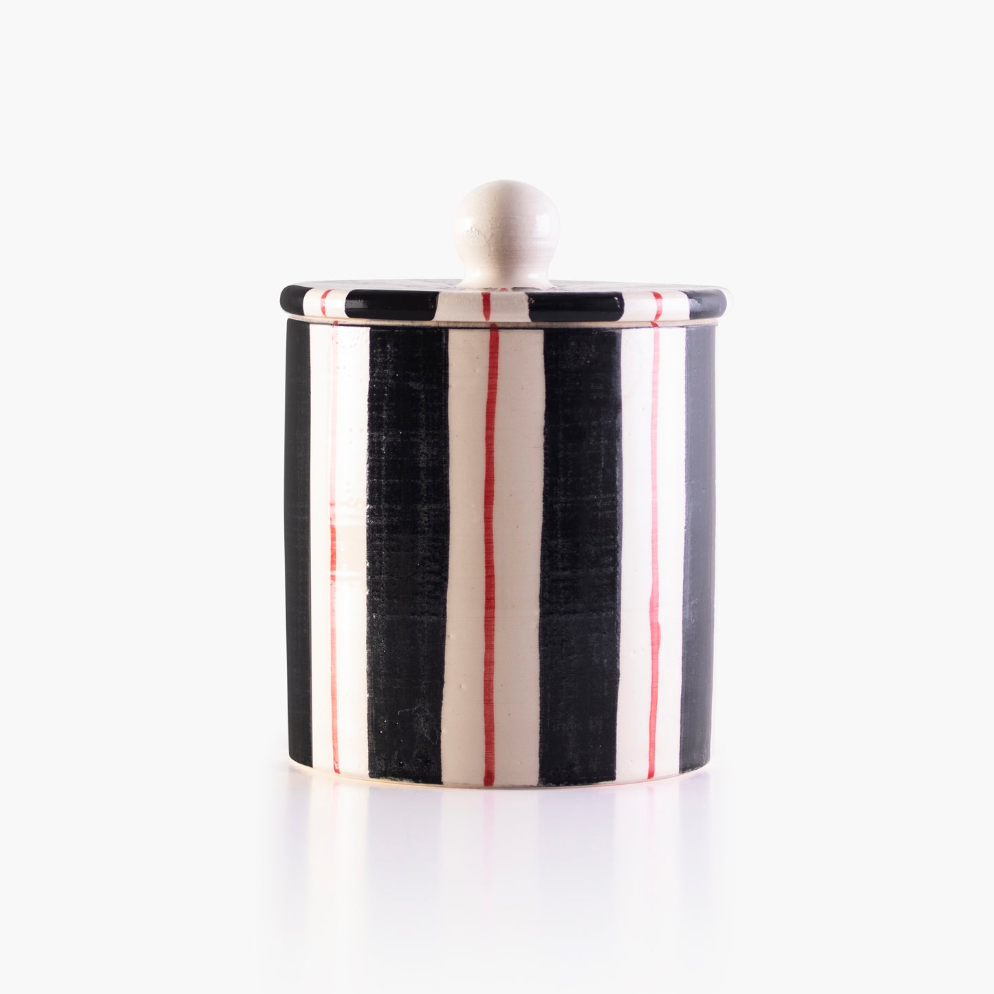 Black, white and red hand-painted ceramic jasmine candle, with lid - Circus Collection