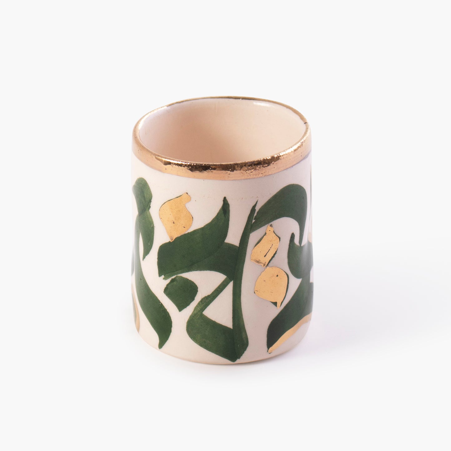 Tasse Nespresso en céramique peinte à la main verte et blanche ornée d'or 14 carats - Collection Calligraphie