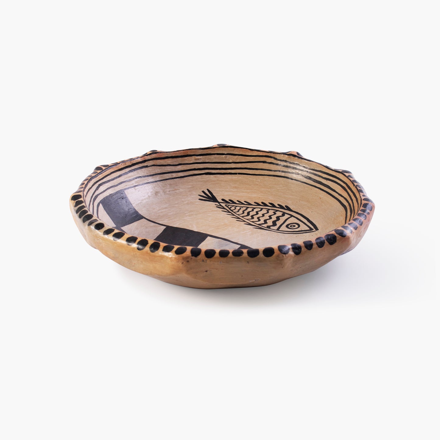 Large terracotta serving dish, nude with black details