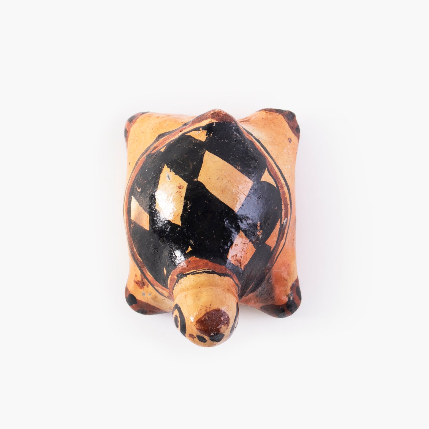 Nude terracotta turtle sculpture, with black and brown details - Small