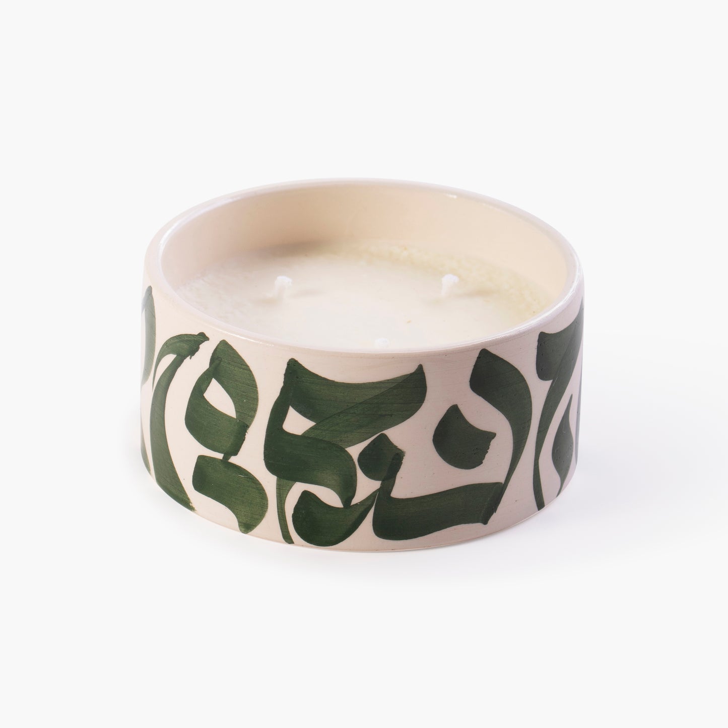 White and green hand-painted ceramic jasmin candle - Calligraphy Collection