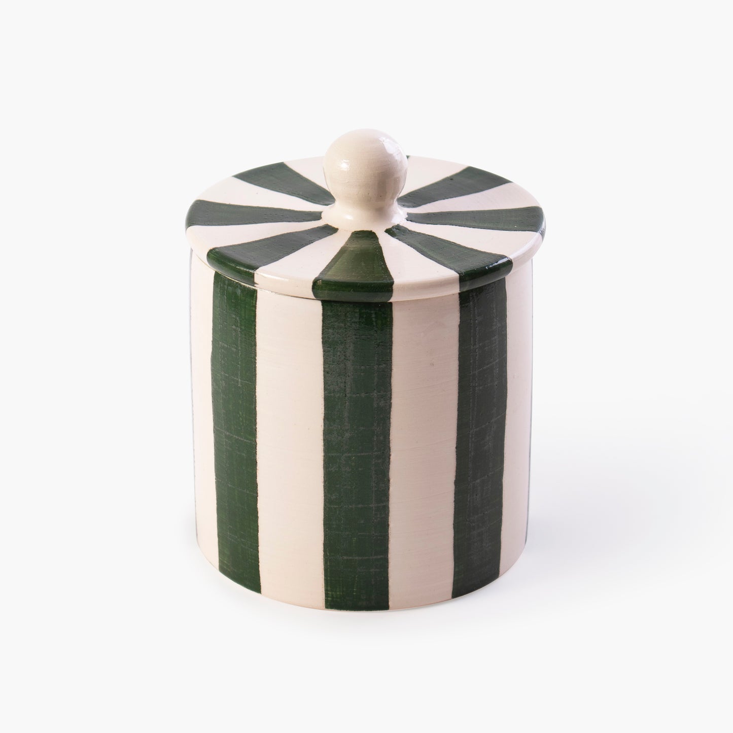 White and green hand-painted ceramic jasmine candle, with lid - Circus Collection