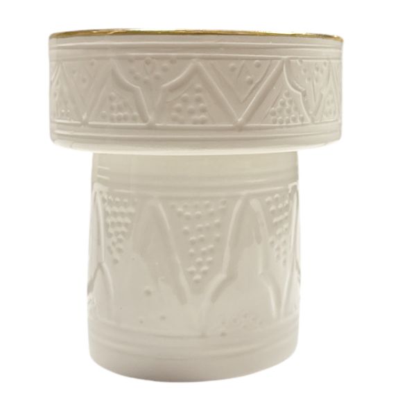 Handcrafted White Clay Display Bowl with "Zwak el Beldi" Design and Gold Accents