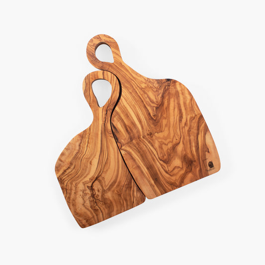 Set of Natural Olive Wood Cutting Boards – Roméo & Juliette (28 cm and 35 cm)