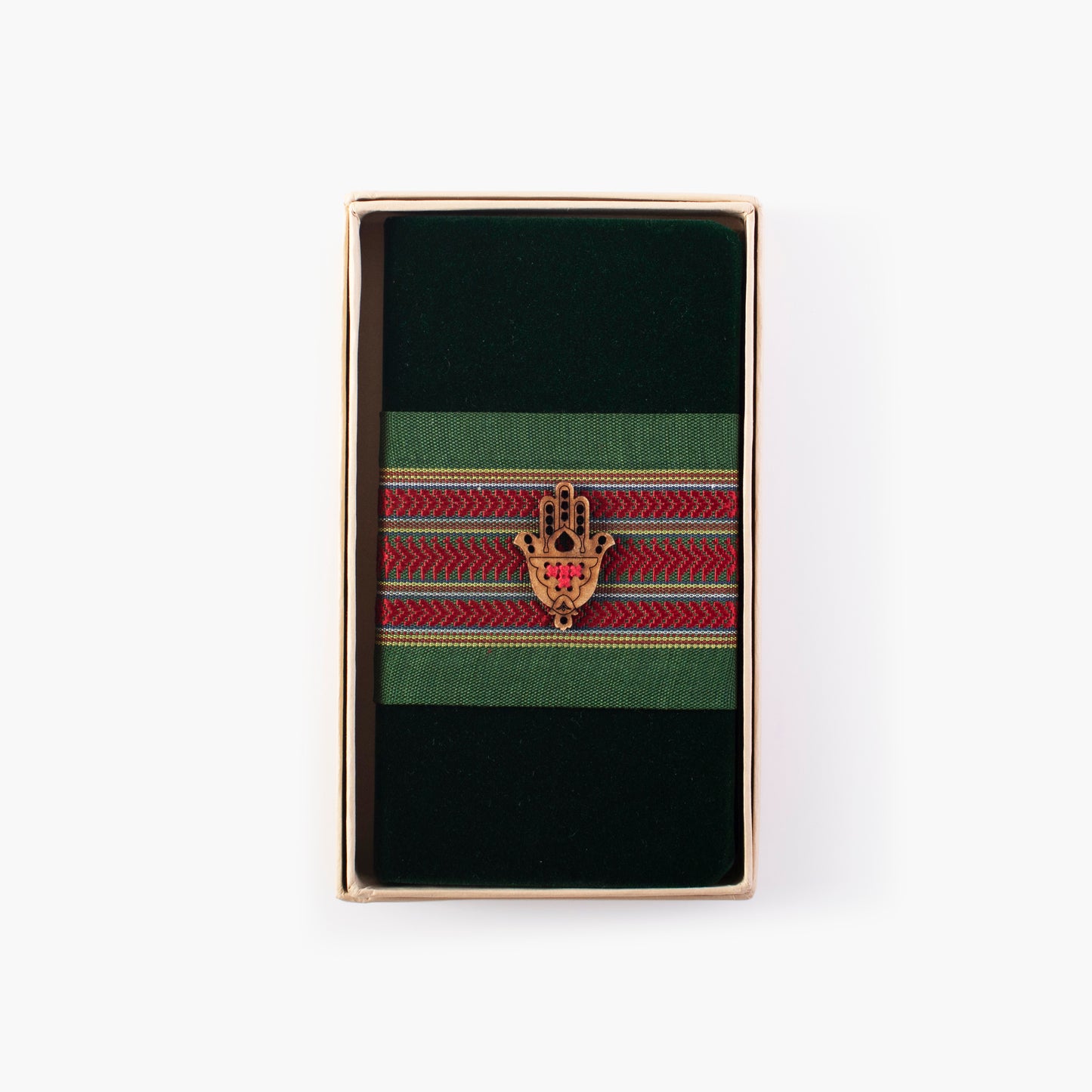 A6 notepad covered in brightly colored velvet and decorated with a wooden pendant - Green