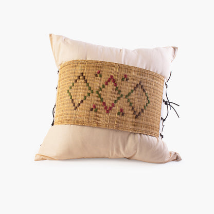 Cushion cover in wild rush and beige cotton