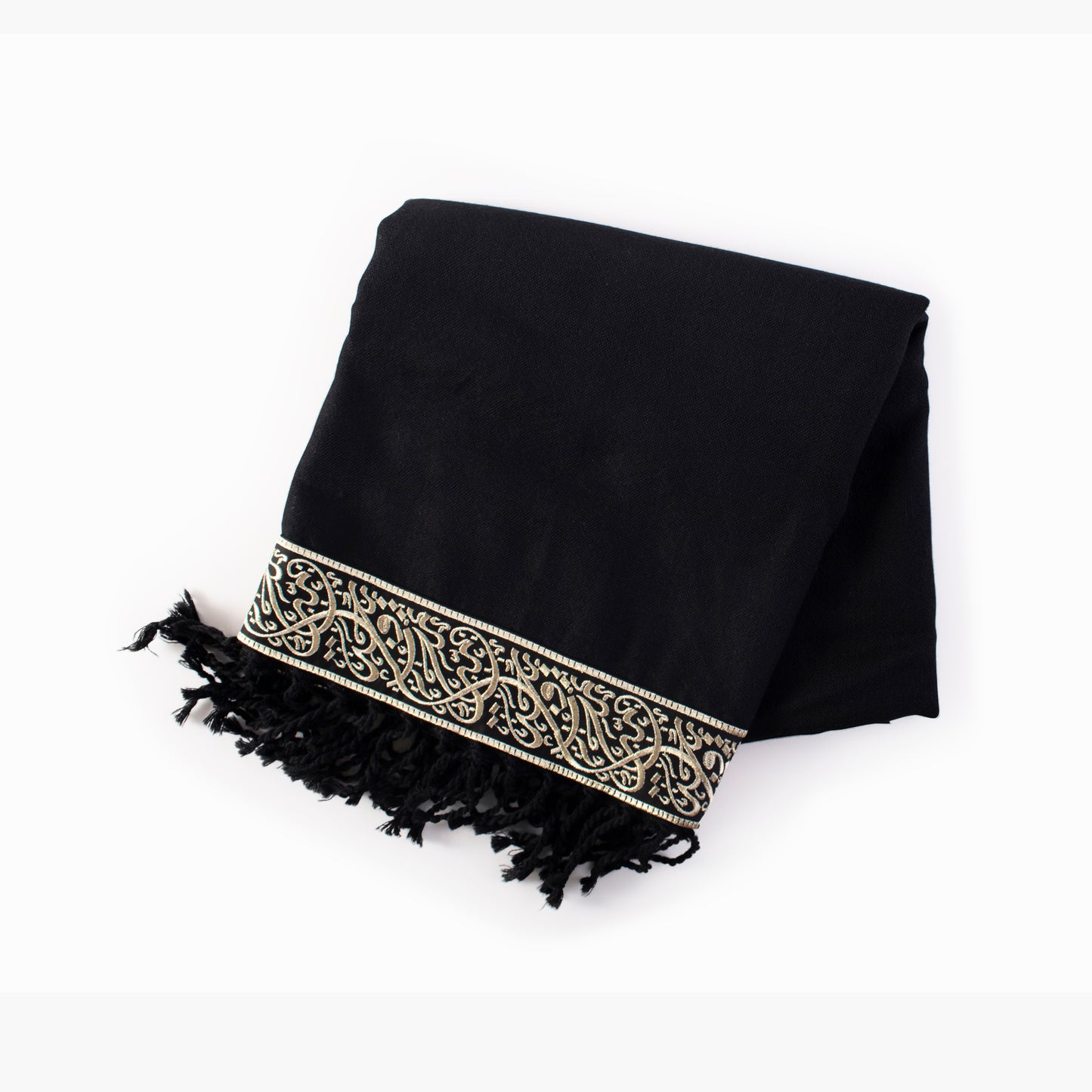 Hand-embroidered "Hayek" scarf in wool and linen - Black and gold