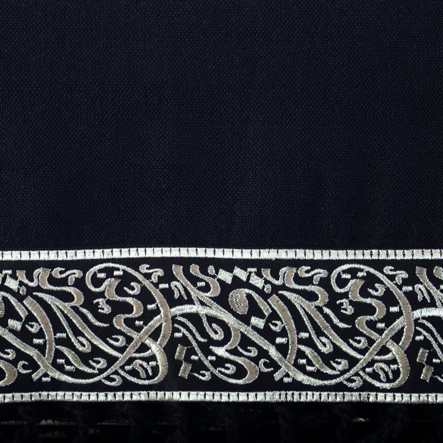 Hand-embroidered "Hayek" scarf in wool and linen - Black and gold