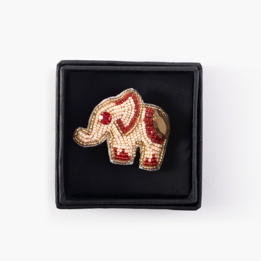 Hand embroidered brooch with rhinestones - Golden elephant