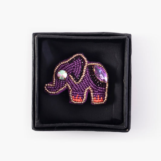 Hand embroidered brooch with rhinestones - Purple elephant