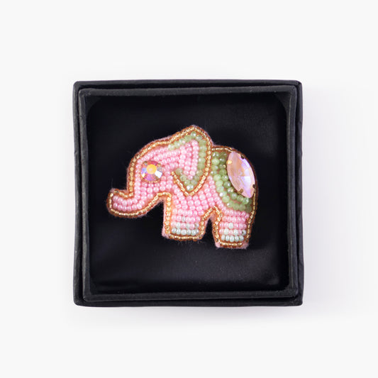 Hand embroidered brooch with rhinestones - Pink elephant