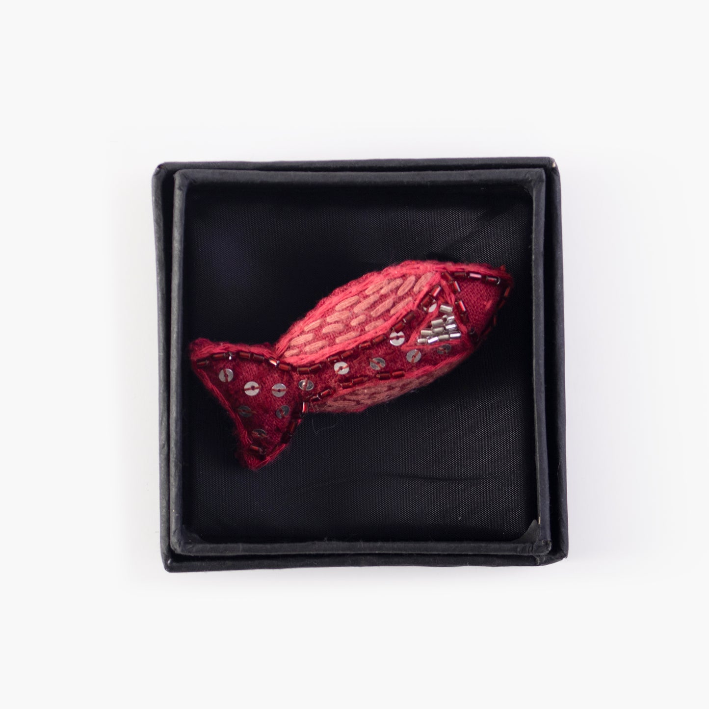 Hand embroidered brooch with rhinestones - Red goldfish