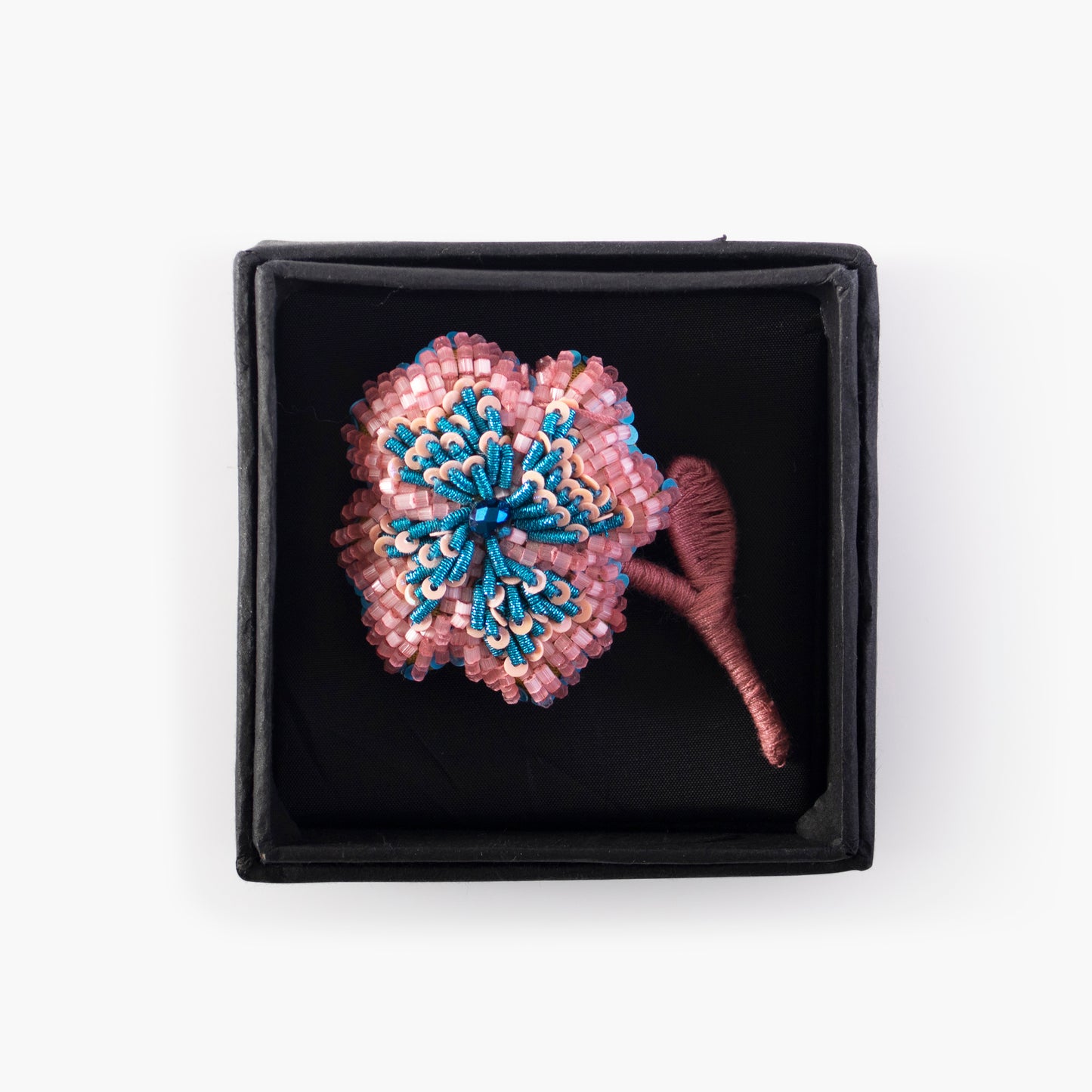 Hand embroidered brooch with rhinestones -Rose Flower