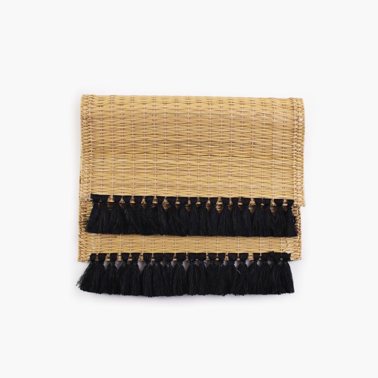 Handwoven wild rush table runner with black silk thread tassels - Natural finish