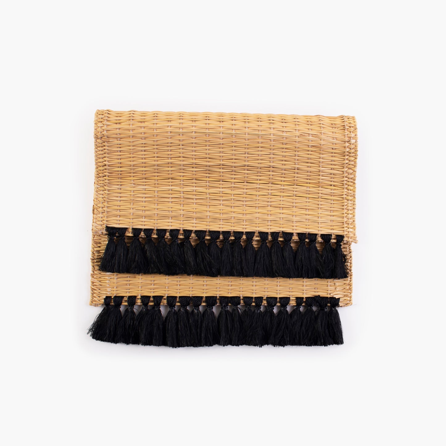 Handwoven wild rush table runner with black silk thread tassels - Natural finish