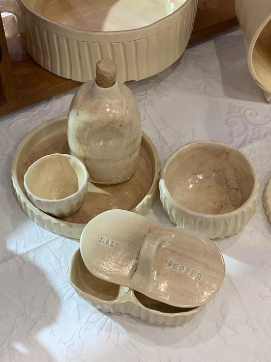 Olive Oil Table Top Set – Hand-Painted Ceramic Plate, Oil Bottle, and Bowl