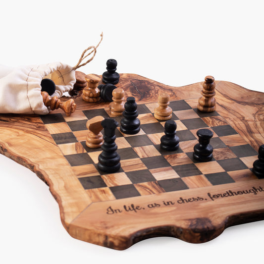 Rustic chess board , 24 x 33 cm - Handcrafted, natural olive wood