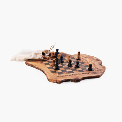 Rustic chess board , 24 x 33 cm - Handcrafted, natural olive wood