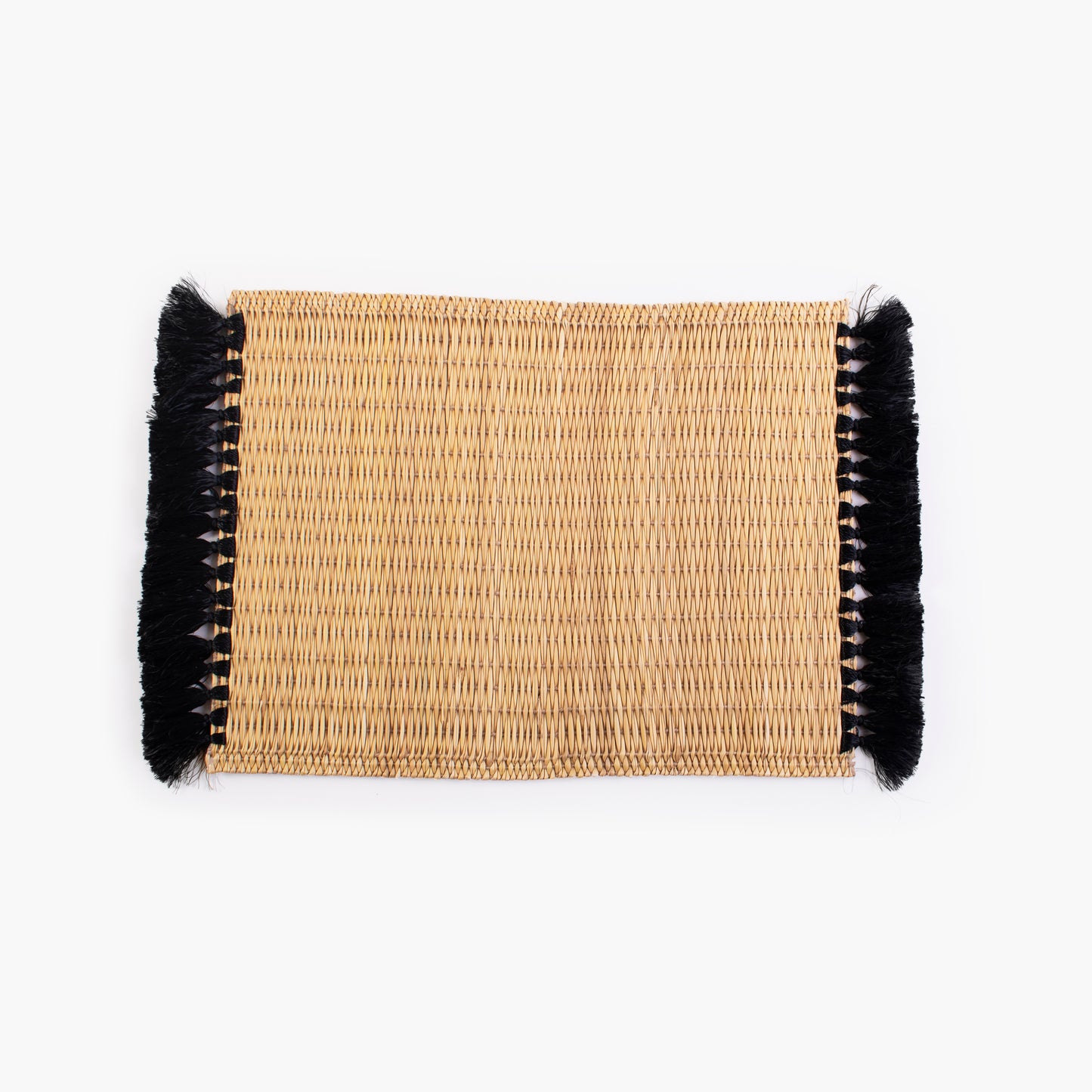 Set of 4 wild rush coasters adorned with black silk thread tassels - Natural finish