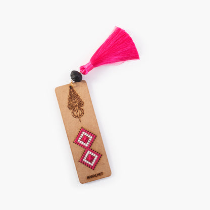 Wooden Bookmark, with embroidery and a handmade thread pom-pom