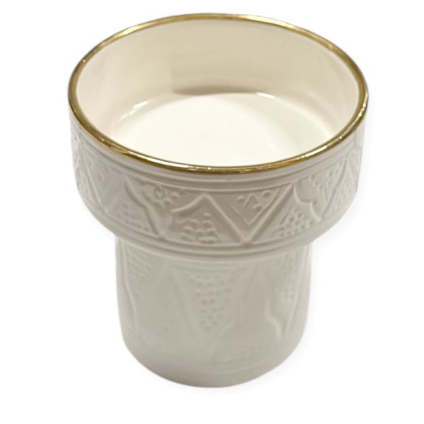 Handcrafted White Clay Display Bowl with "Zwak el Beldi" Design and Gold Accents