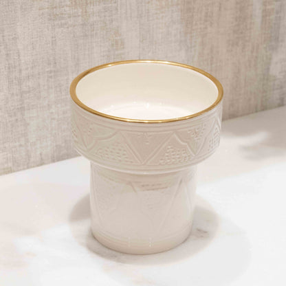 Handcrafted White Clay Display Bowl with "Zwak el Beldi" Design and Gold Accents